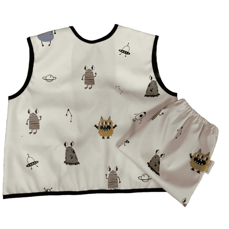 Bata sin Mangas Impermeable con Bolsita Monstruos